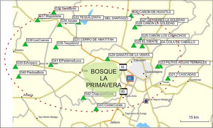 Red line encloses features within the proposed Geopark