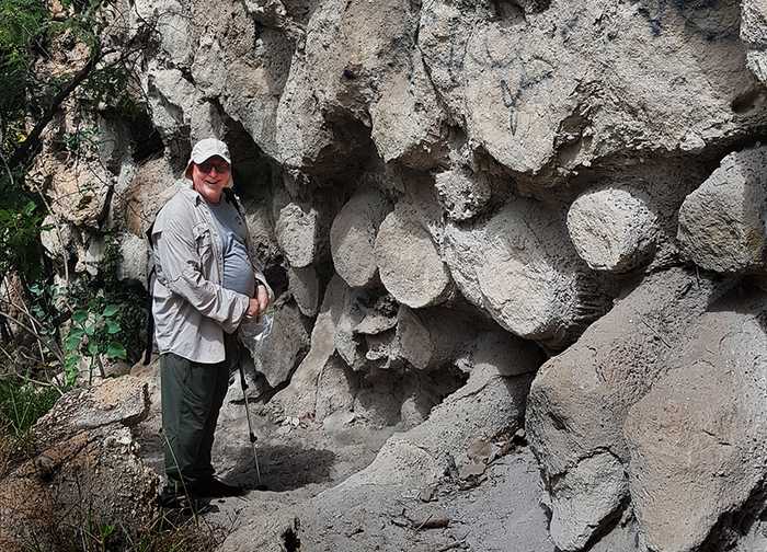 Dr Steve Self at Great Wall of Pipes, Tala, Jalisco, Mexico