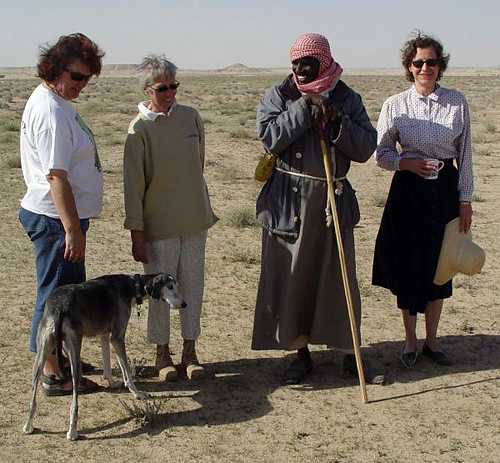 Camel Drover enjoying a break with Tess, Mona, Stephanie, and Sabrina the Saluki.